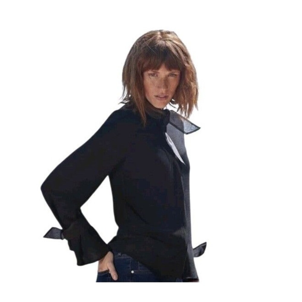 Marie Valfort Minimalist Neck Bow Blouse Womens 34 Fr (2 US) Black Preppy Office